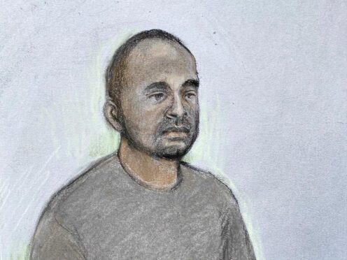 Court artist sketch of Lee Byer, 44, of Southall, west London appearing at Willesden Magistrates’ Court (Elizabeth Cook/PA)