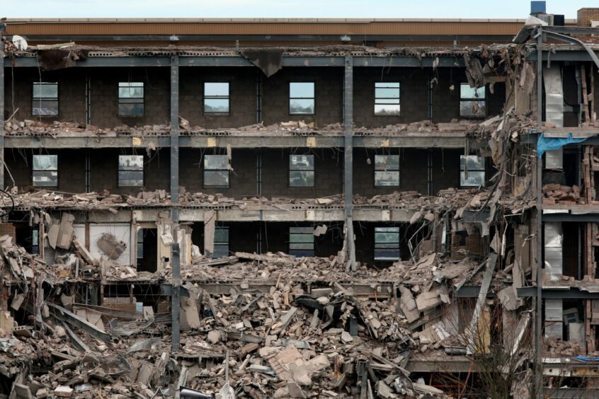 The hotel, part way through demolition.