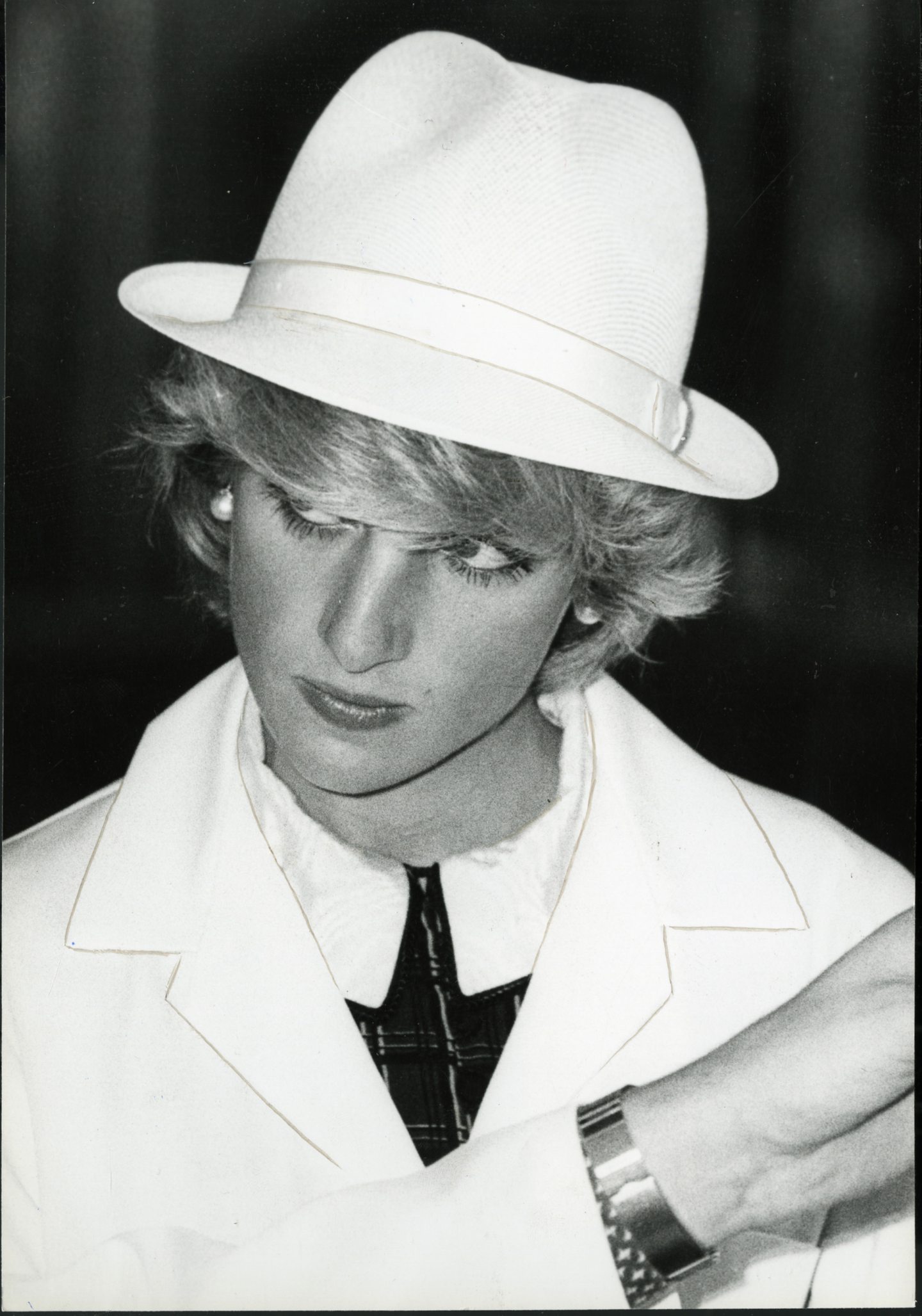Diana, Princess of Wales, wearing a white work hat on her visit to the Keiller Factory in Mains Loan in 1983.