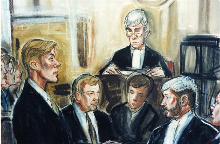 A drawing of Duncan Ferguson in the appeal court in Edinburgh in 1995.
