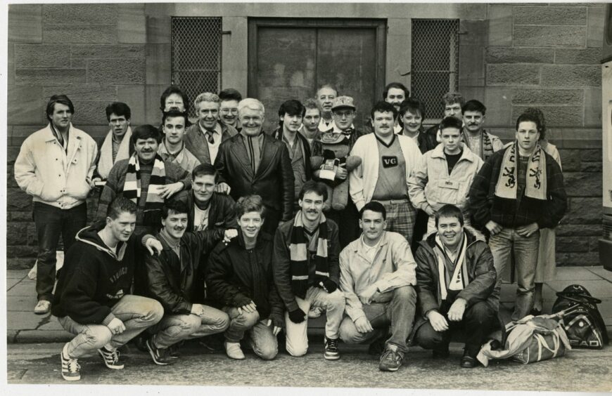 Dundee United fans leave for Barcelona in 1987.