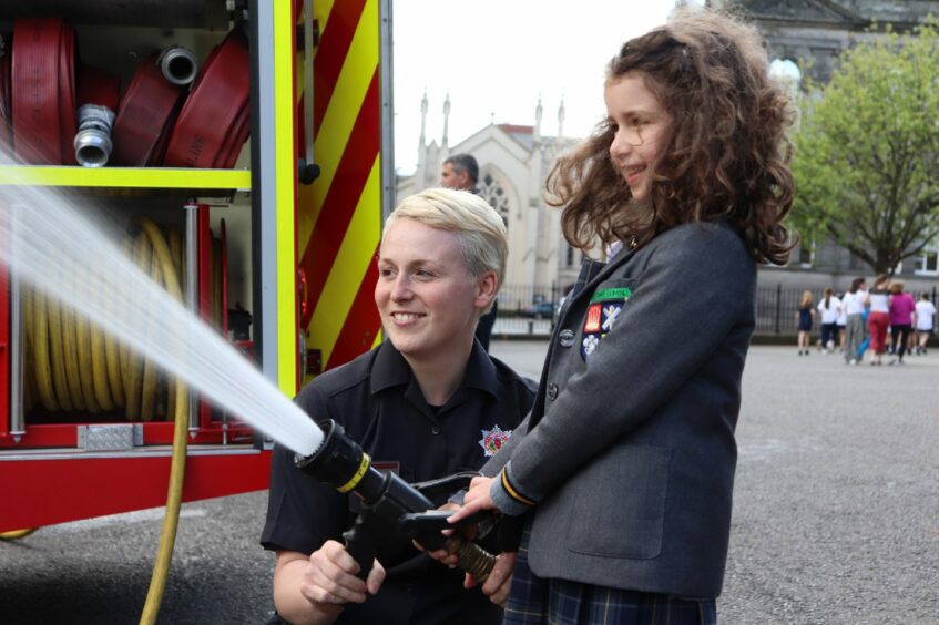 The children even had the chance to have a go at using the fire engine hose.