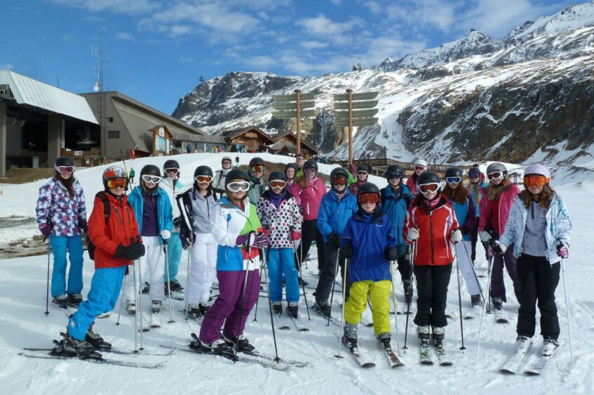 Pupils all ready to go skiing.