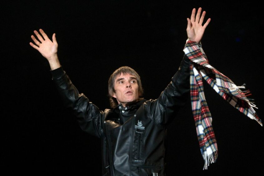 Ian Brown pictured during The Stone Roses' triumphant performance at T in the Park.