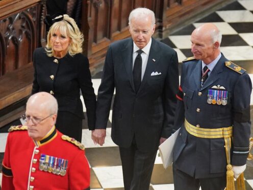 US President Joe Biden was among hundreds of heads of state attending the Queen’s funeral at Westminster Abbey (Dominic Lipinski/PA)