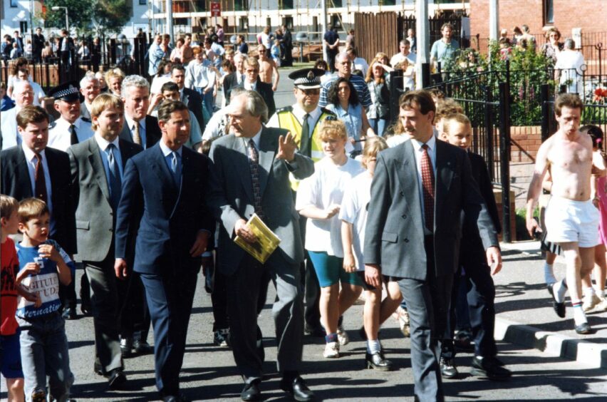 Prince Charles was followed by huge crowds when he made his return to Whitfield in 1995.