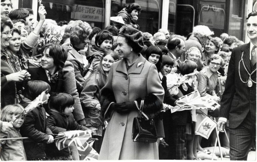 The Queen at St John's Square during her royal visit to Perth in 1977.