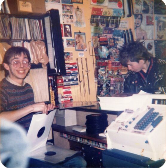 Alistair Brodie in the Marketgait shop in the 1980s.
