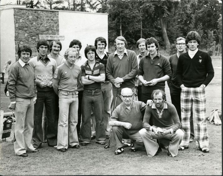 Johnstone with the Dundee FC party pictured before teeing off at Kirriemuir for a golf outing during his brief spell.