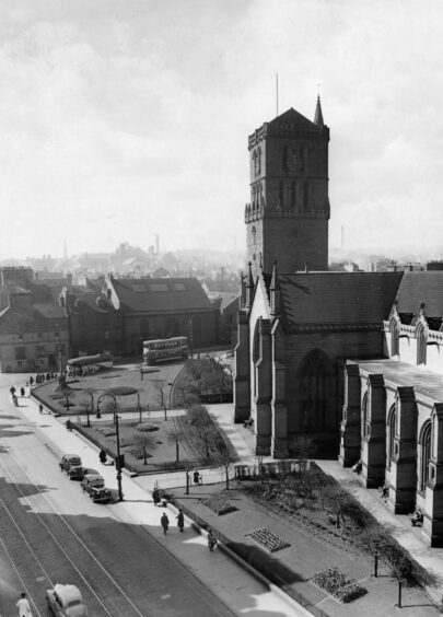 The Steeple Church and St Mary's Church at the Nethergate in Dundee. 