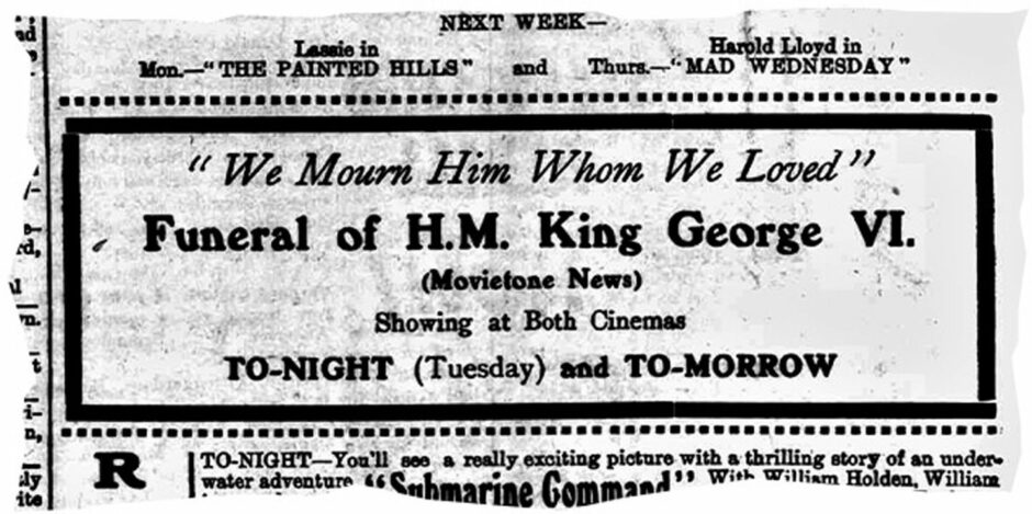 The King's funeral was broadcast in cinemas across the city.