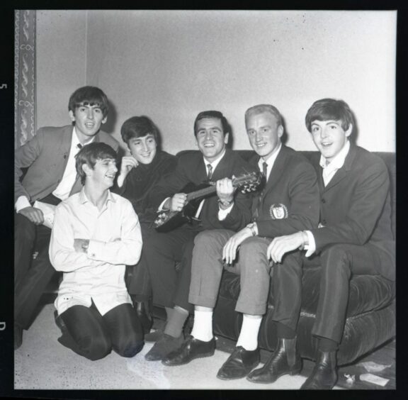 The Beatles with Hugh Robertson and George Ryden from Hammy and The Hamsters in 1964.