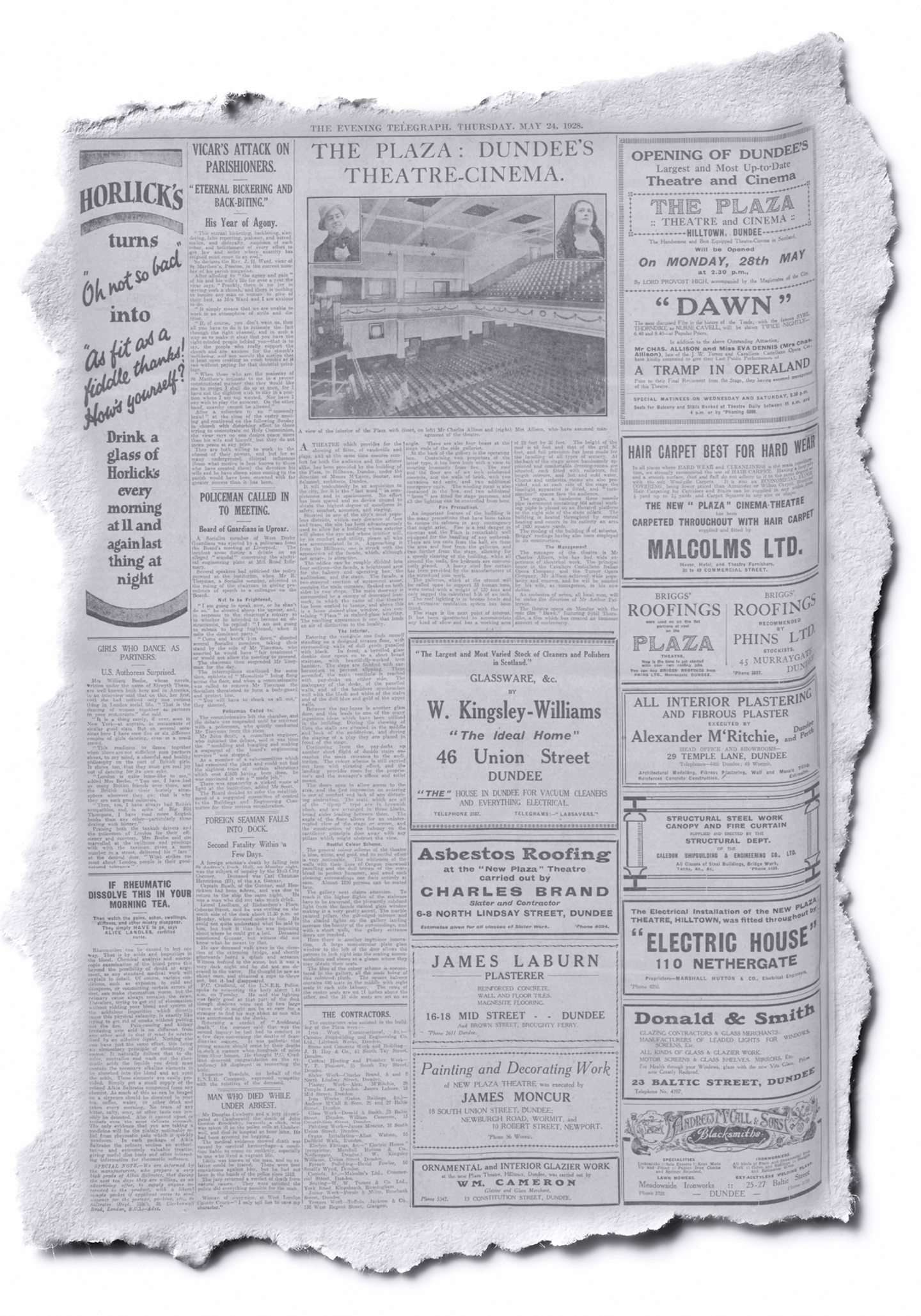 How The Courier reported the opening of the Plaza Hilltown cinema in 1928. Picture: DCT Media.