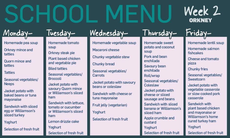 School lunch menu for the north and north east: August 29