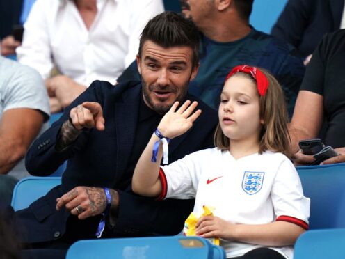 David Beckham and daughter Harper in the stands during the FIFA Women’s World Cup, quarter final (John Walton/PA)