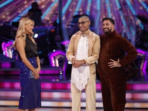Tess Daly, Richie Anderson and Giovanni Pernice during the results show of Strictly Come Dancing (BBC/PA)