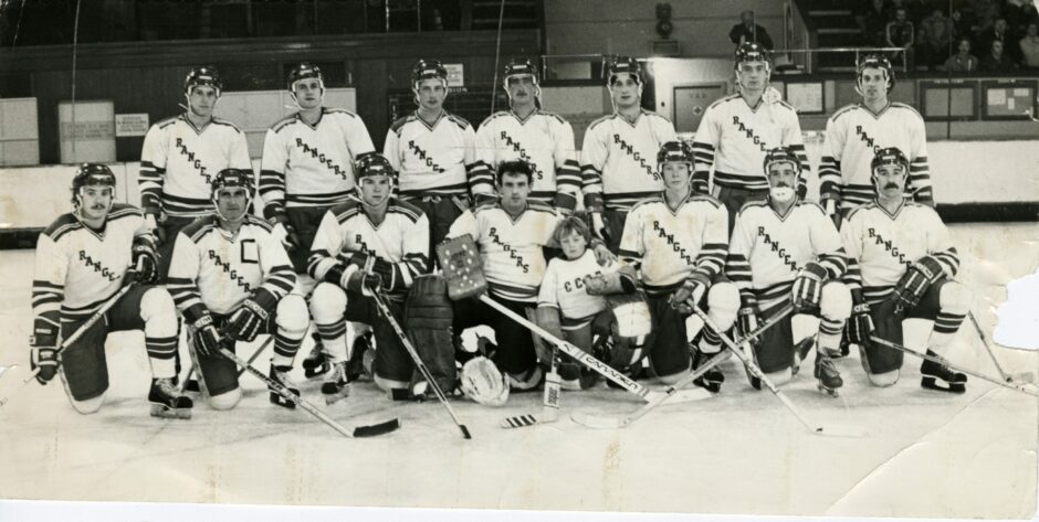 Dundee Rockets wearing the jerseys of the New York Rangers before a match in October 1981. 