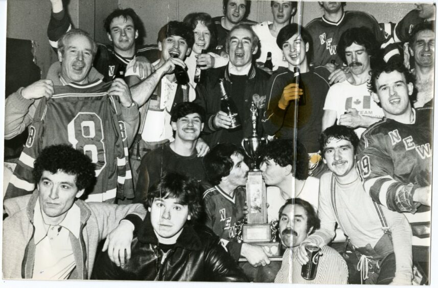 Dundee Rockets celebrating another trophy during the Grand Slam season in February 1982