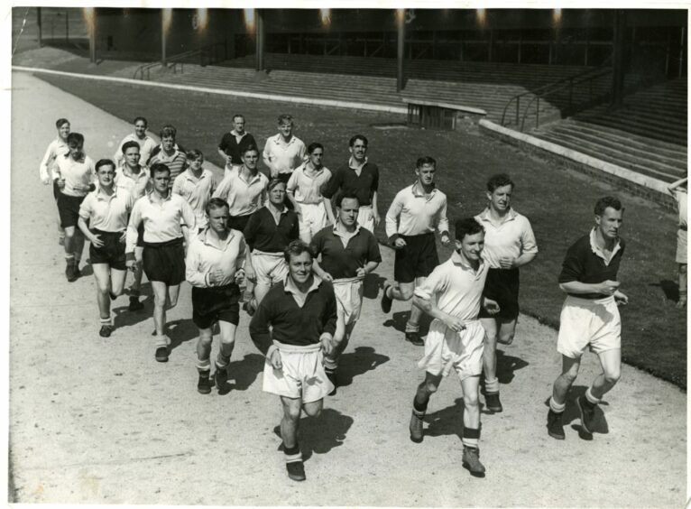 The Dundee squad training in the summer of 1952 before going on to further success