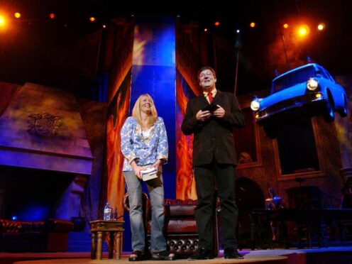 JK Rowling and Stephen Fry on stage at the Royal Albert Hall (Justin Williams/PA)