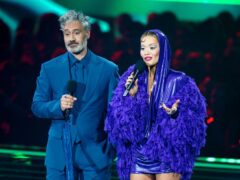 Hosts Taika Waititi and Rita Ora on stage at the MTV Europe Music Awards 2022 held at the PSD Bank Dome, Dusseldorf (Ian West/PA)