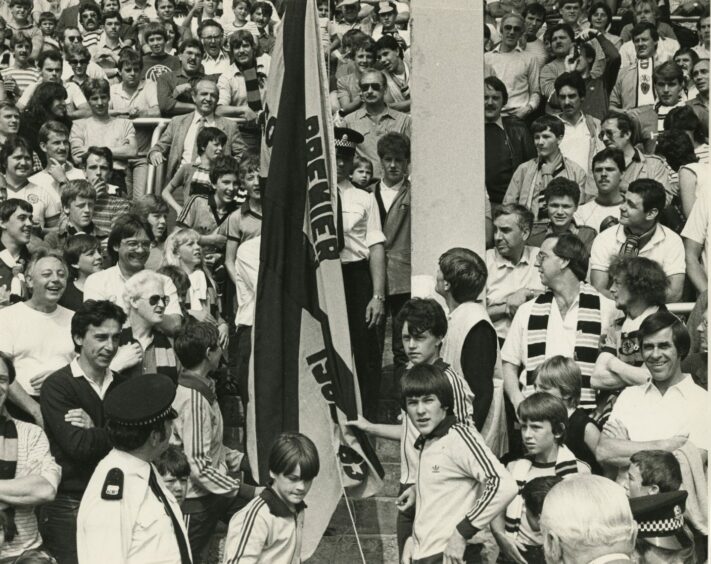 The Scottish Premier League Championship flag-raising ceremony at Tannadice Park. Image: DC Thomson.