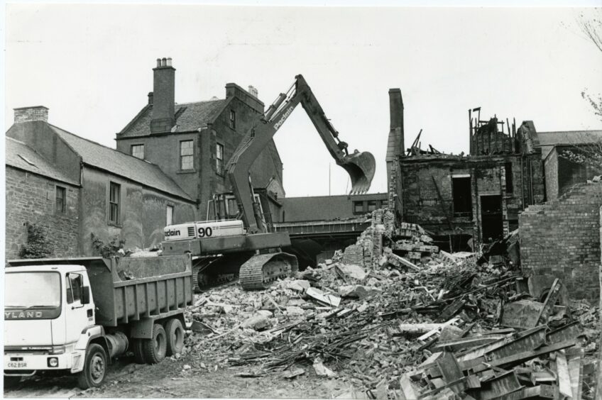 Demolition work on the Regal Cinema in Forfar in August 1987 following the devastating fire.