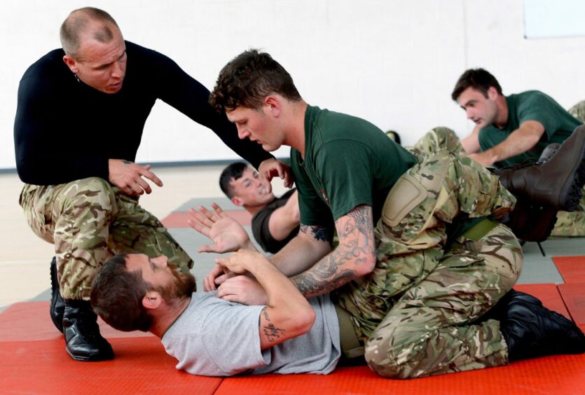 Tom Hardy taking part in some combat training with 45 Commando back in 2016. Image: Ministry of Defence.