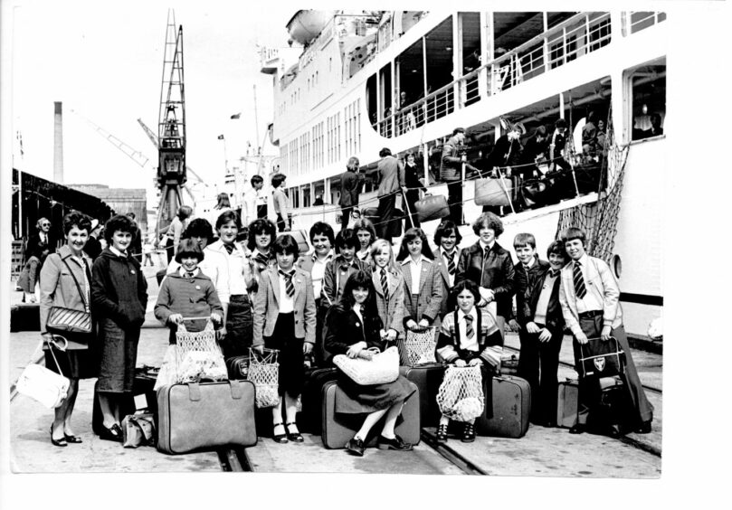 Boarding the SS Uganda cruise ship in 1978. Image: DC Thomson.