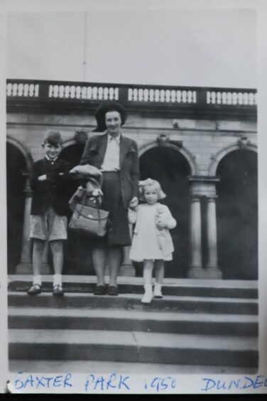 Mum Madge with a young Gordon and Mary at the Baxter Park Pavillion in 1950.