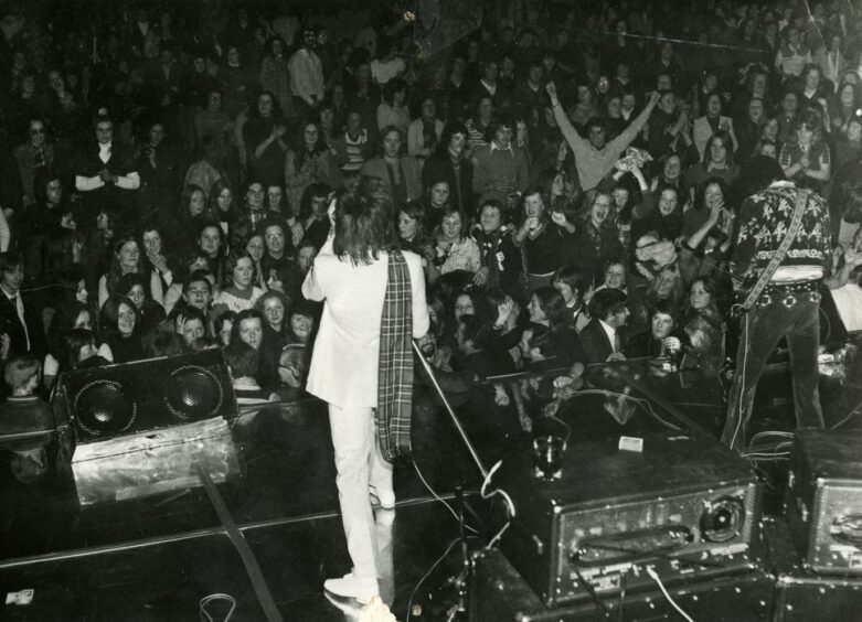 Rod Stewart on stage at the Caird Hall back in December 1972. Image: DC Thomson.