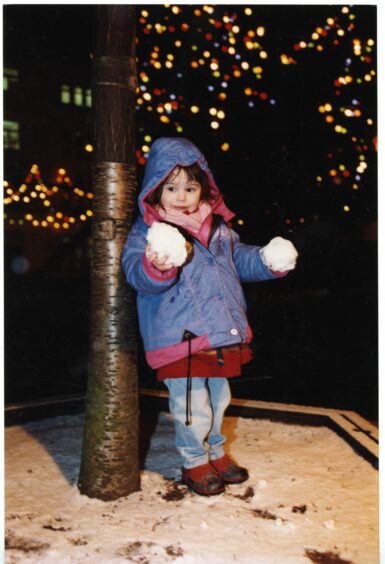 3-year-old Jade Nicolson playing in the snow in 1995.