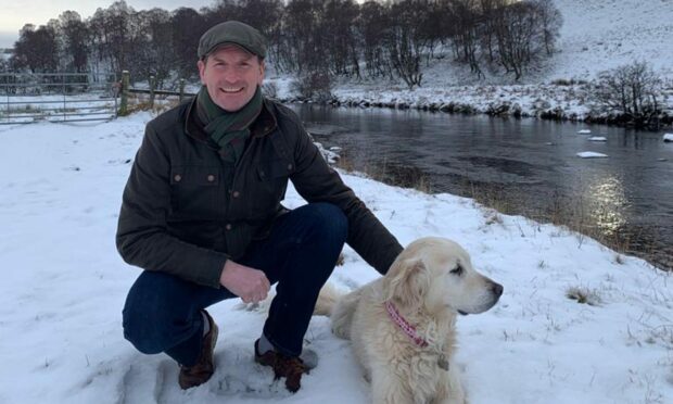 Dave Doogan MP with Maggie, at the River South Esk near Clachnabrain.