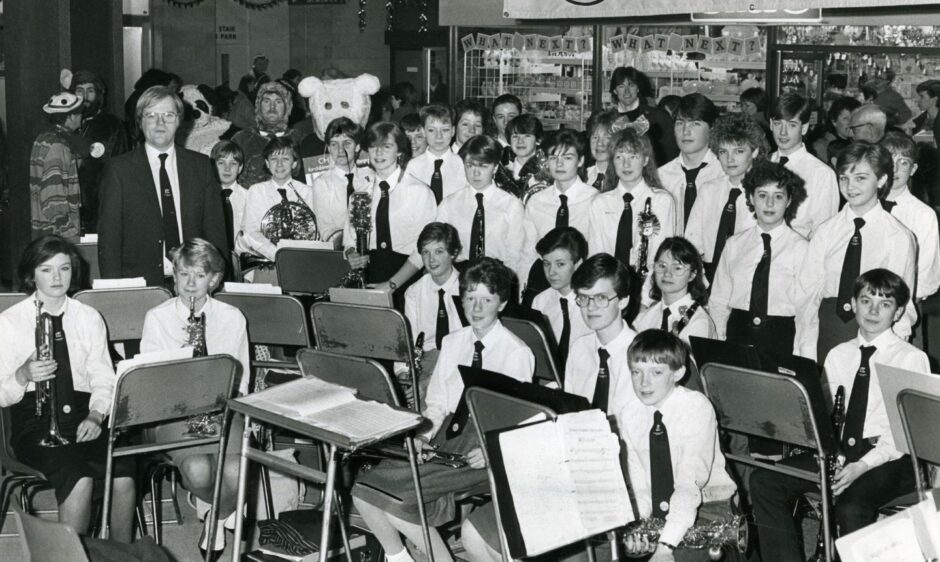 Craigie High School brass band at the Wellgate Centre in 1986.