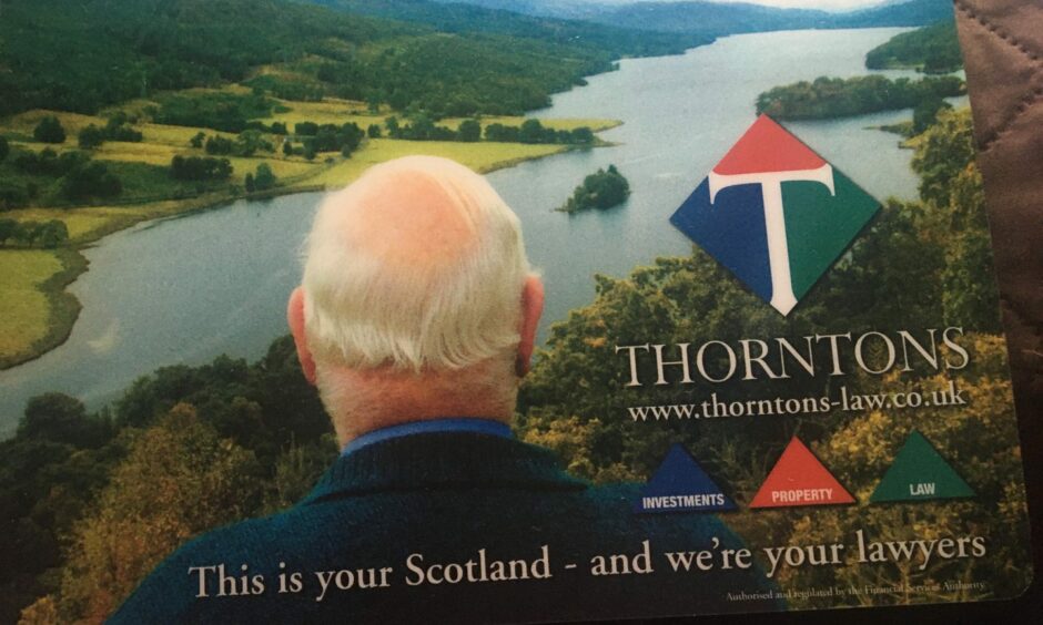 Bill Braithwaite at Queen's View in an advertisement for Thorntons solicitors.