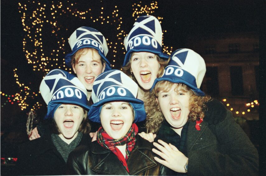 A group of revellers at Hogmanay in Dundee in 1999.