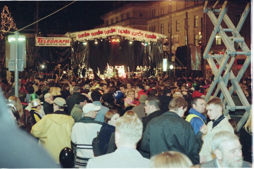Thousands watching the action from the stage back in 1999.