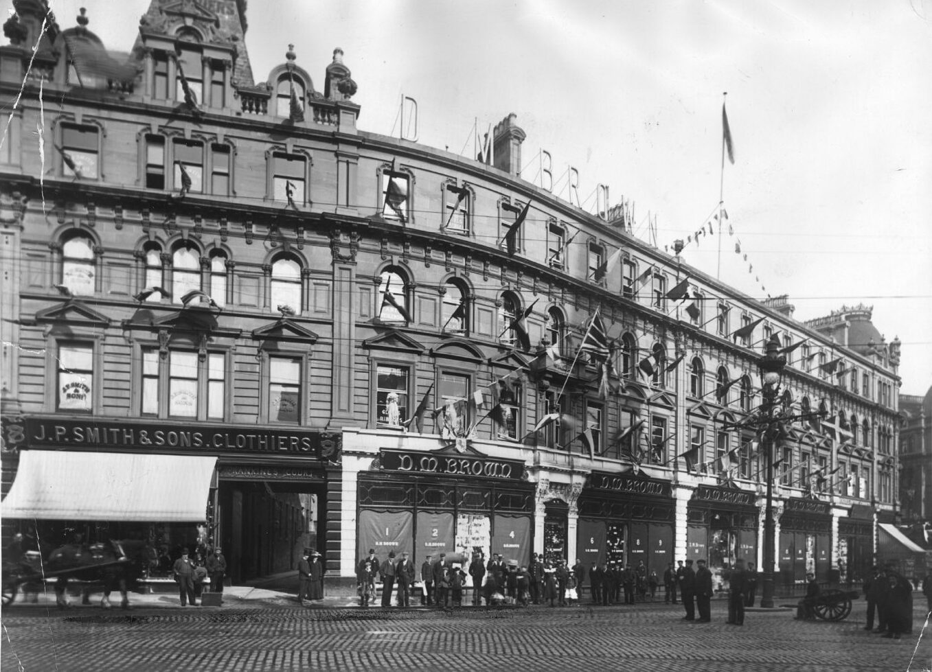 D. M. Brown’s in August 1902 with bunting and Union flags for the coronation of Edward VII