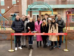 Coronation Street cast members at the unveiling of the new Weatherfield Precinct area of the outdoor lot (ITV/PA)