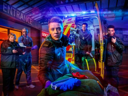 The Casualty characters of Jan Jenning, Jacob Masters, Sah Brockner, Iain Dean and Teddy Gowan in promotional material for the medical drama’s improvised episode (Alistair Heap/BBC/PA)