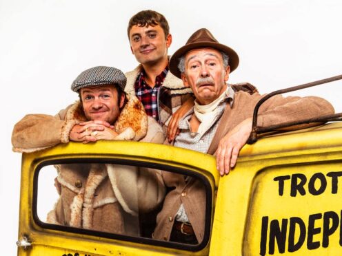 Tom Bennett as Del Boy, Ryan Hutton as Rodney and Paul Whitehouse as Grandad in Only Fools And Horses The Musical (Trevor Leighton/PME/PA)