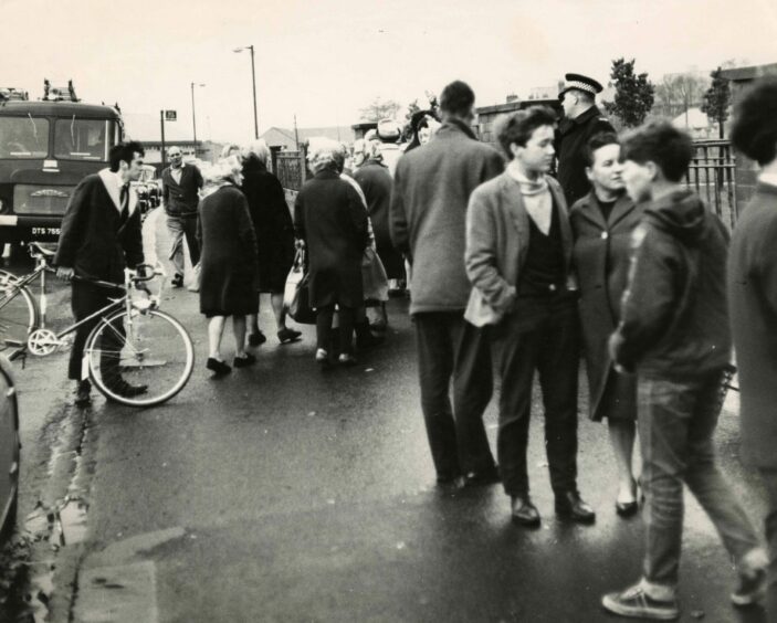 The scene outside St John's High School back in 1967 during the armed siege by Mone. Image: DC Thomson.