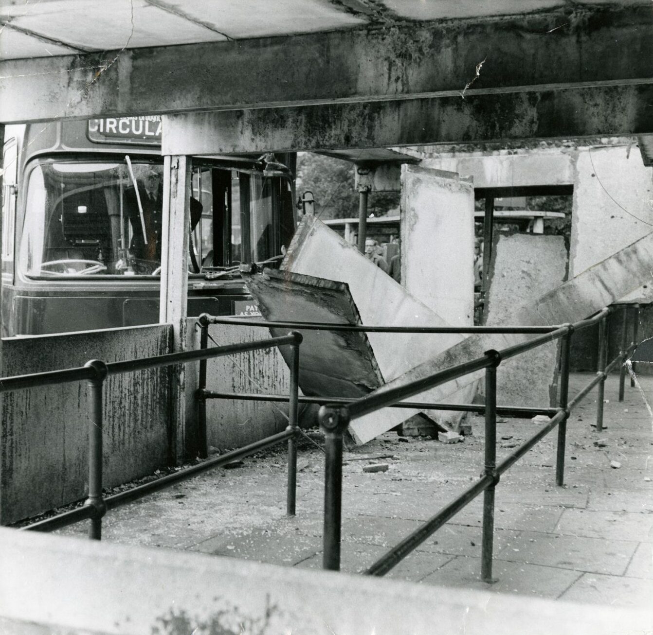 The damaged bus shelter at Shore Terrace following the tragedy in 1972. Image: DC Thomson.
