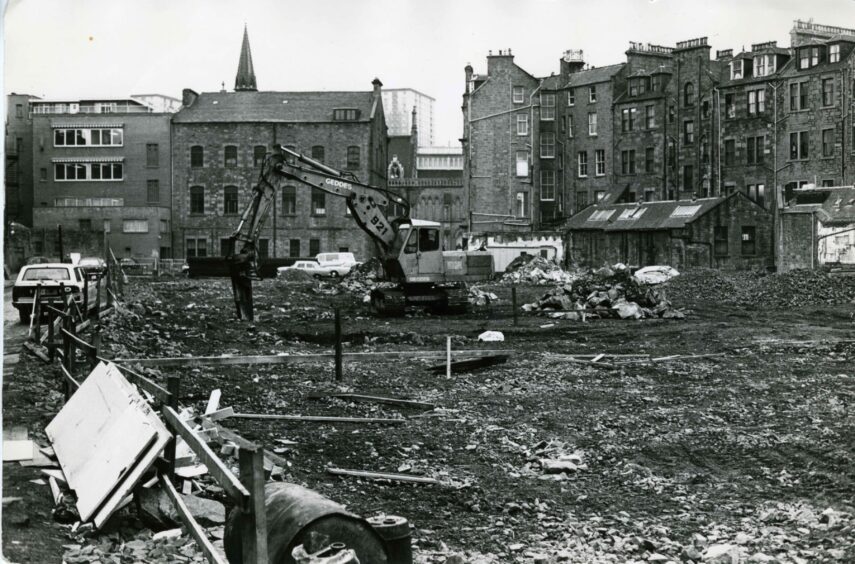 The demolition of the former factory in Albert Square progressing in 1979. Image: DC Thomson.