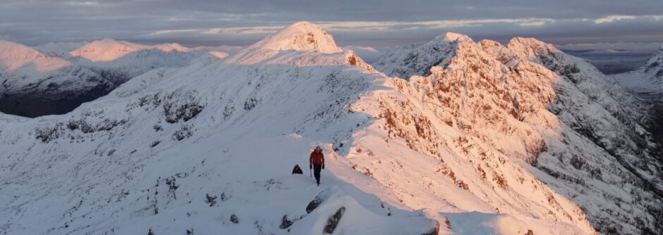 Mountaineers nearing the end of the Aonach Eagach ridge in Glencoe CREDIT Anna Danby 1ved81tyu