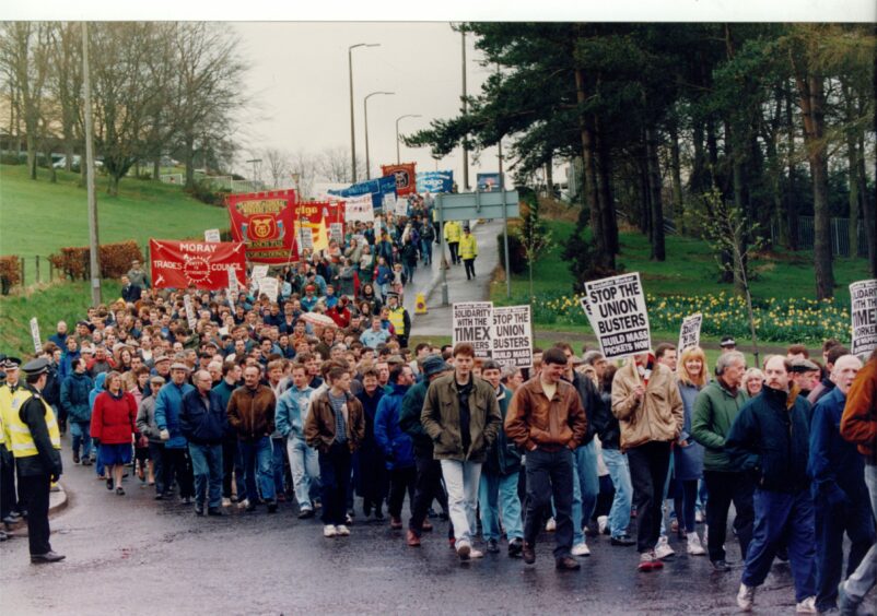 Timex demonstration march and rally making its way to Camperdown Park in April 1993. Image: DC Thomson.
