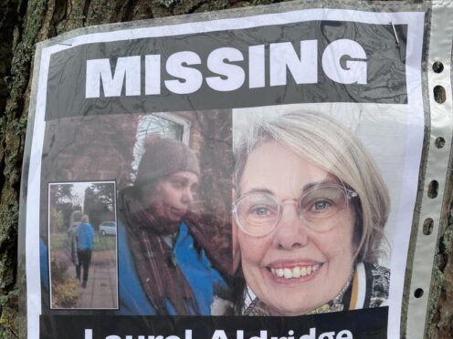 Signs in the village of Walburton, West Sussex, seeking help to find missing Laurel Aldridge (PA)