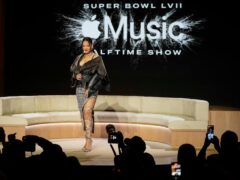Rihanna poses for a photo after a halftime show news conference ahead of the Super Bowl 57 NFL game in Phoenix, Arizona (Mike Stewart/AP)