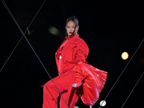 Rihanna performs during the halftime show at the NFL Super Bowl 57 football game (Godofredo A. Vasquez/PA)