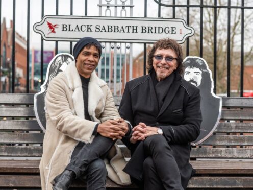 Carlos Acosta and Tony Iommi on Black Sabbath Bridge in Birmingham (Drew Tommons/PA)